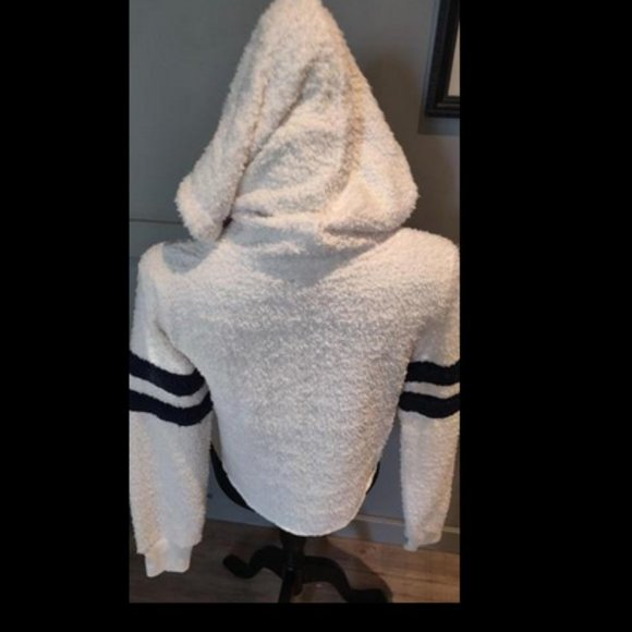 NWT $69 Tommy Hilfiger Soft Sherpa White Pullover Crop Hoodie Sweater Womens M - Picture 2 of 3